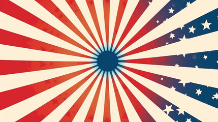 Fototapeta premium Radial Vintage Patriotic American Themed Background - Fourth of July, Veterans Day, Memorial Day, Flag Day, and President's Day Sales - USA Red, White and Blue - Generative AI