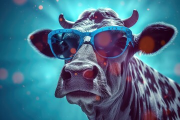 Retro cow wearing sunglasses