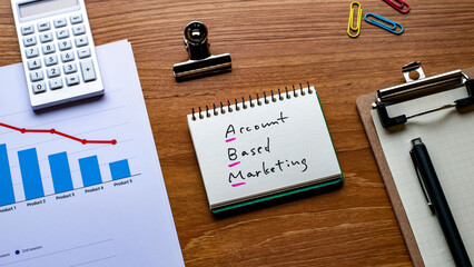 There is notebook with the word Account Based Marketing. It is as an eye-catching image.