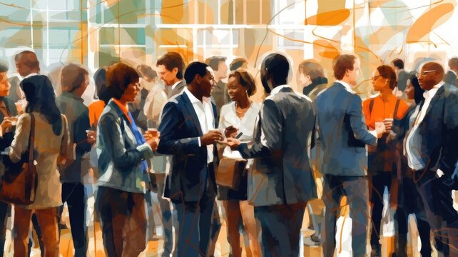 Business Events: Images Depict Professionals Networking At Conferences, Trade Shows, Or Industry Events, Establishing Connections And Exploring Business Opportunities. Generative AI