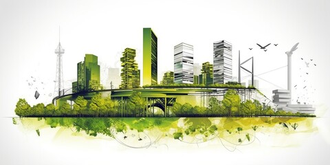 modern and sustainable city through a captivating pencil sketch of its skyline. AI Generated