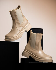 Beige leather Chelsea boots