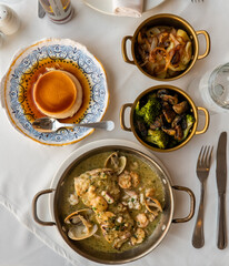 Popular Spanish seafood dishes and tapas, in a fancy restaurant