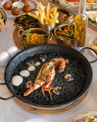 Popular Spanish seafood dishes and tapas, in a fancy restaurant