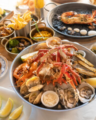 Popular Spanish seafood dishes and tapas, in a fancy restaurant