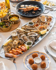 Popular Spanish seafood dishes and tapas, in a fancy restaurant