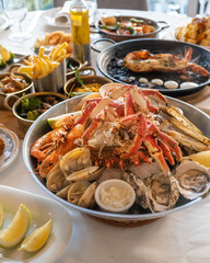 Popular Spanish seafood dishes and tapas, in a fancy restaurant