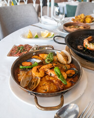 Popular Spanish seafood dishes and tapas, in a fancy restaurant