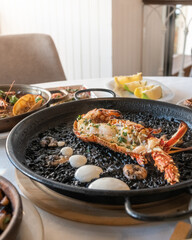Popular Spanish seafood dishes and tapas, in a fancy restaurant