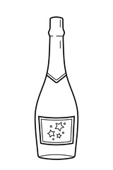 Bottle of champagne. Hand drawn sketch icon of sparkling wine in bottle. Isolated vector illustration in doodle line style.