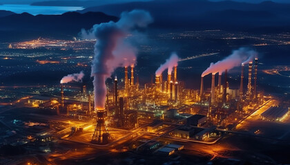 power plant industry at night