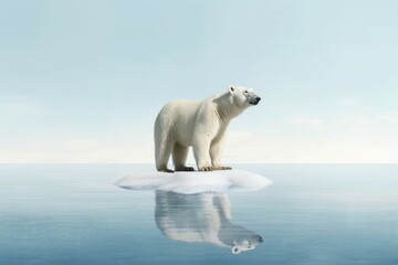 Naklejka na ściany i meble Polar bear on a melting ice floe. Climate change concept. AI generated, human enhanced.