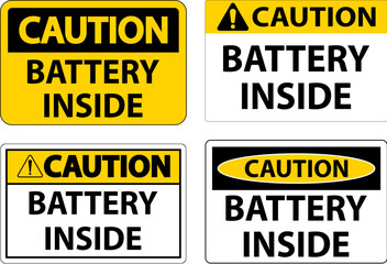 Caution Sign Battery Inside On White Background