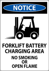 Notice Sign Forklift Battery Charging Area, No Smoking Or Open Flame
