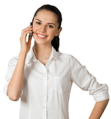 Friendly Young Woman Talking on Phone - Isolated