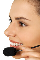 Friendly Woman Talking on Headset - Isolated