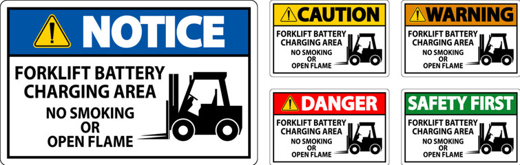 Danger Sign Forklift Battery Charging Area, No Smoking Or Open Flame