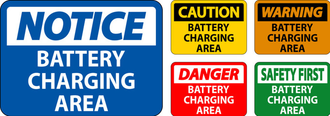 Warning Sign Battery Charging Area On White Background