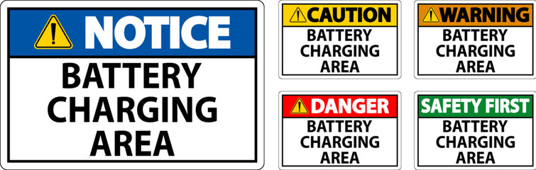Fototapeta na wymiar Warning Sign Battery Charging Area On White Background
