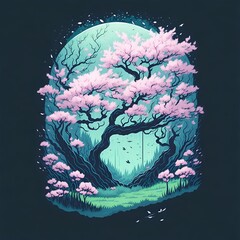 Sakura tree in the forest, generative AI