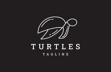 Turtle logo simple line art vector design on black background