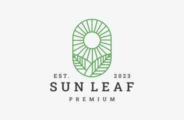 Sun leaf logo vector icon illustration hipster vintage retro .
