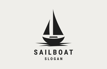 Flat sailboat logo fishing boat vector design