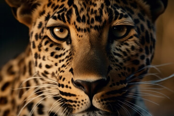 A breathtaking image of a leopard's intense blue eyes, reflecting the wildness and danger of the animal. AI Generative