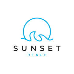 Simple Line Art  sunset stock vector logo design