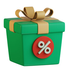 gift box with percent badge for ecommerce giveaway event marketing 3d icon illustration design