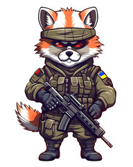 red panda in soldier uniform with guns, clipart isolated on transparent white background, generative ai