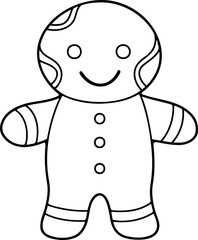 Gingerbread man vector illustration. Black and white outline Christmas Gingerbread coloring book or page for children