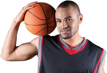 Obraz premium Young handsome sporty man with basketball ball isolated on white background