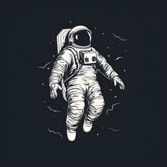 Obraz na płótnie Canvas Black and white 2d illustration of astronaut in space