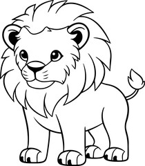Lion vector illustration. Black and white outline Lion coloring book or page for children