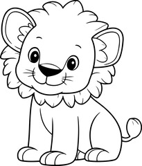 Lion vector illustration. Black and white outline Lion coloring book or page for children