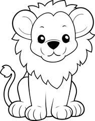 Lion vector illustration. Black and white outline Lion coloring book or page for children