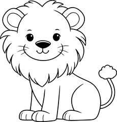 Lion vector illustration. Black and white outline Lion coloring book or page for children