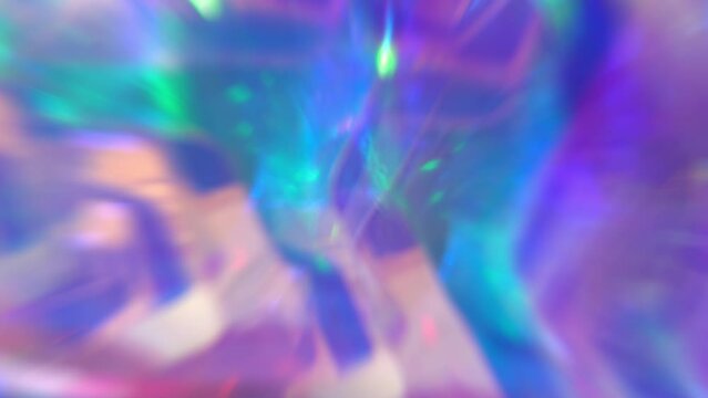 Retro neon purple blue pink teal colors. Optical Crystal Prism Flare Beams. Abstract light animation, Blur in motion. Rainbow light flares background or overlay