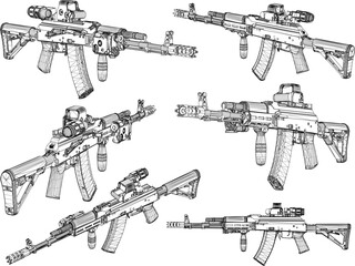 Vector illustration cartoon sketch of modern rifle automatic rifle