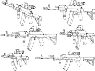 Vector illustration cartoon sketch of modern rifle automatic rifle