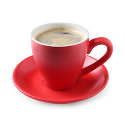 Red cup with aromatic coffee isolated on white