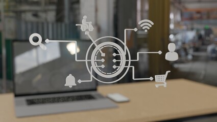 computer and dashboard for data business analysis and Data Management System with KPI and metrics connected to the database for technology finance, operations, sales, marketing