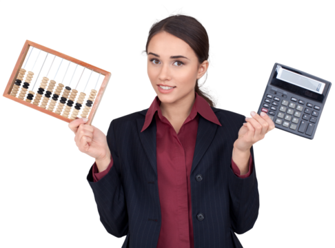 Businesswoman with Abacus and Calculator - Isolated