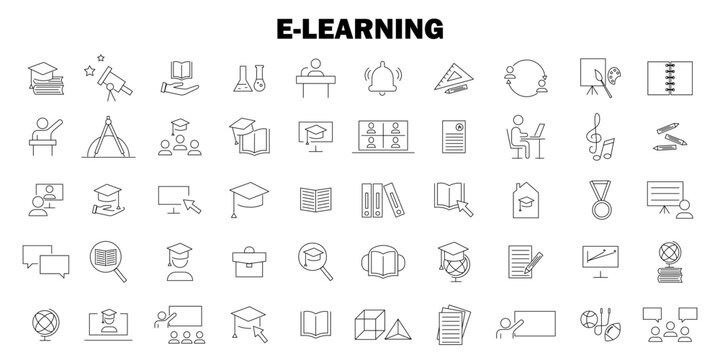 Digital learning line icons. Outline symbols collection. Premium quality. Vector illustration. Stock image.