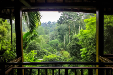 Fototapeta na wymiar View from of a window in a villa in Bali, Indonesia