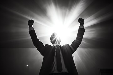 Silhouette of a Businessman in a Victory Pose. generative ai
