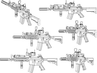 Vector illustration sketch of modern advanced combat war rifle - obrazy, fototapety, plakaty