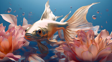 立体的な金色の金魚-Generative AI