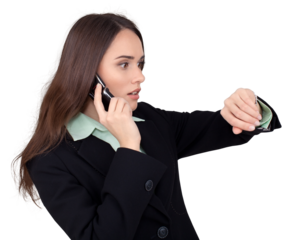 Businesswoman Talking on Mobile Phone and Checking Time - Isolated